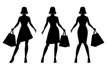 woman with shopping bags vector silhouette.