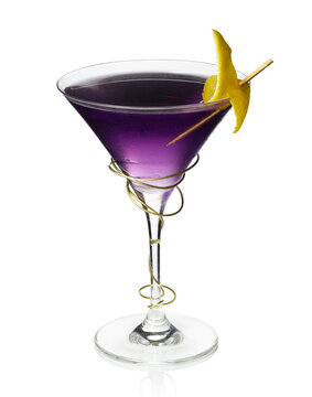 Vibrant Purple Cocktail with Lemon Twist