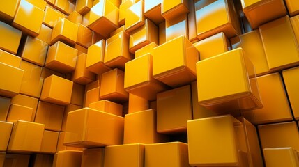 Vibrant Yellow 3D Geometric Shapes Abstract