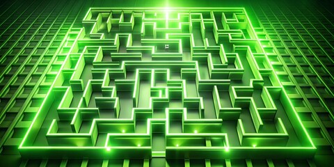 Beautiful 3D maze background with neon light. Creative green geometric labyrinth with glowing edges in 3D