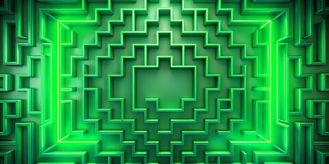 Beautiful 3D maze background with neon light. Creative green geometric labyrinth with glowing edges in 3D