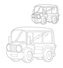 Cartoon funny cartoon bus coloring page on white background sketchbook sketch  illustration for children