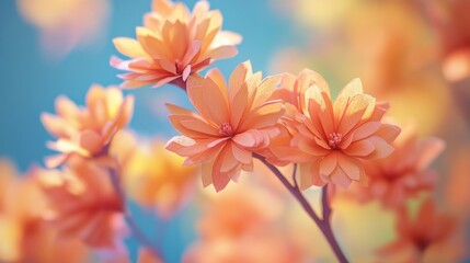 A close-up of vibrant orange flowers blooming against a soft, blurred background.