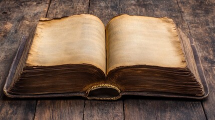 Obraz premium Antique book open on aged wood. Perfect for history, fantasy, or mystery themes.