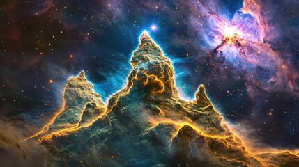Obraz premium Cosmic mountain range in nebula.