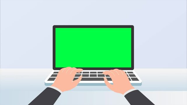Hands typing on laptop with blank screen video animation