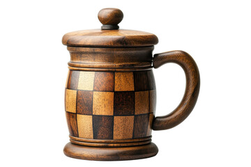 Unique handcrafted wooden mug featuring a beautiful checkerboard design perfect for serving beverages