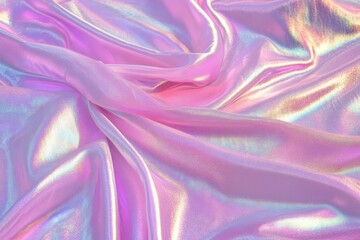 A close-up of iridescent, silky fabric in shades of pink and purple.
