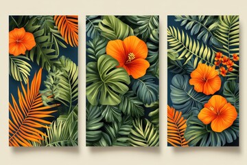 Obraz premium Vibrant tropical leaves and flowers. Perfect for summer, vacation, or nature-themed designs.