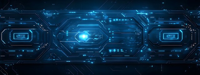 Fototapeta premium Dark blue background with white futuristic technology and digital connection lines, banner design for website header, 