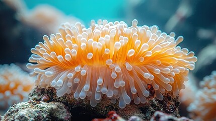 Giant Anemone anchored on a rock, underwater landscape
