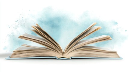 Open book with watercolor splashes, a colorful journey into imagination and creativity