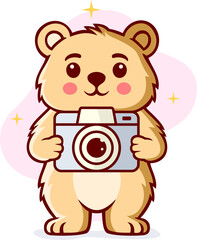Cute Bear Holding Camera Cartoon Illustration