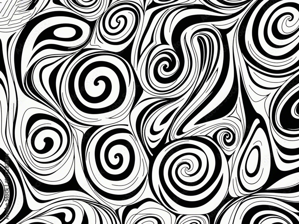 Poster abstract pattern background with hand drawn swirly lines in black and white