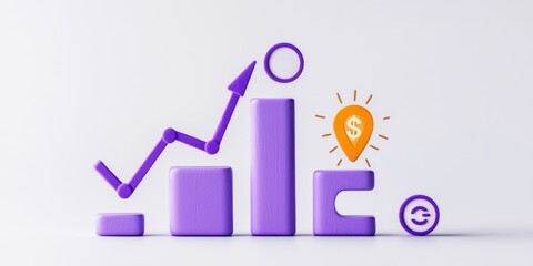 A vibrant graphic depicting a bar chart with an upward trend, highlighting growth and financial success with colorful icons.