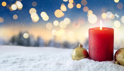  A warm, inviting Christmas scene with a lit red candle