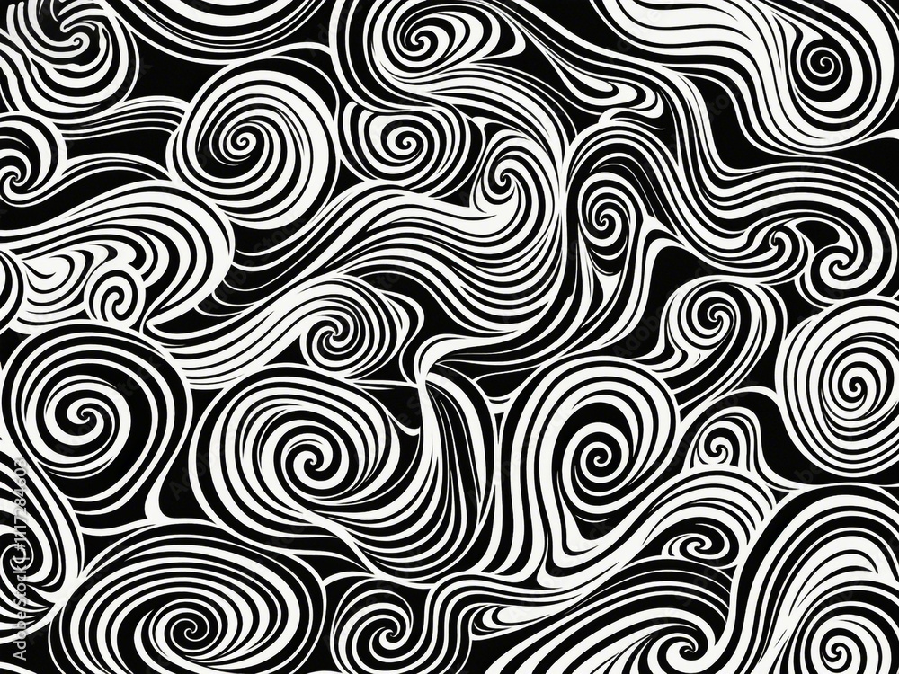 Poster abstract pattern background with hand drawn swirly lines in black and white