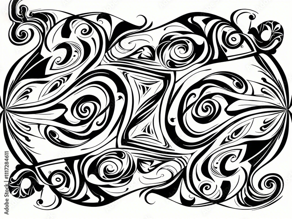 Poster abstract pattern background with hand drawn swirly lines in black and white