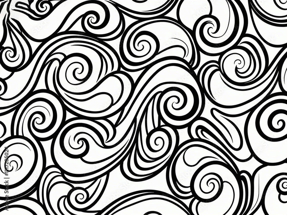 Poster abstract pattern background with hand drawn swirly lines in black and white