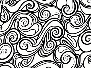 Abstract pattern background with hand drawn swirly lines in black and white