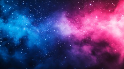 Obraz premium A bold retro gradient of neon pink fading into electric blue, enriched with pixelated noise and glowing starlight patterns, evoking a nostalgic 80s sci-fi aesthetic, ultra hd quality. --ar 16:9