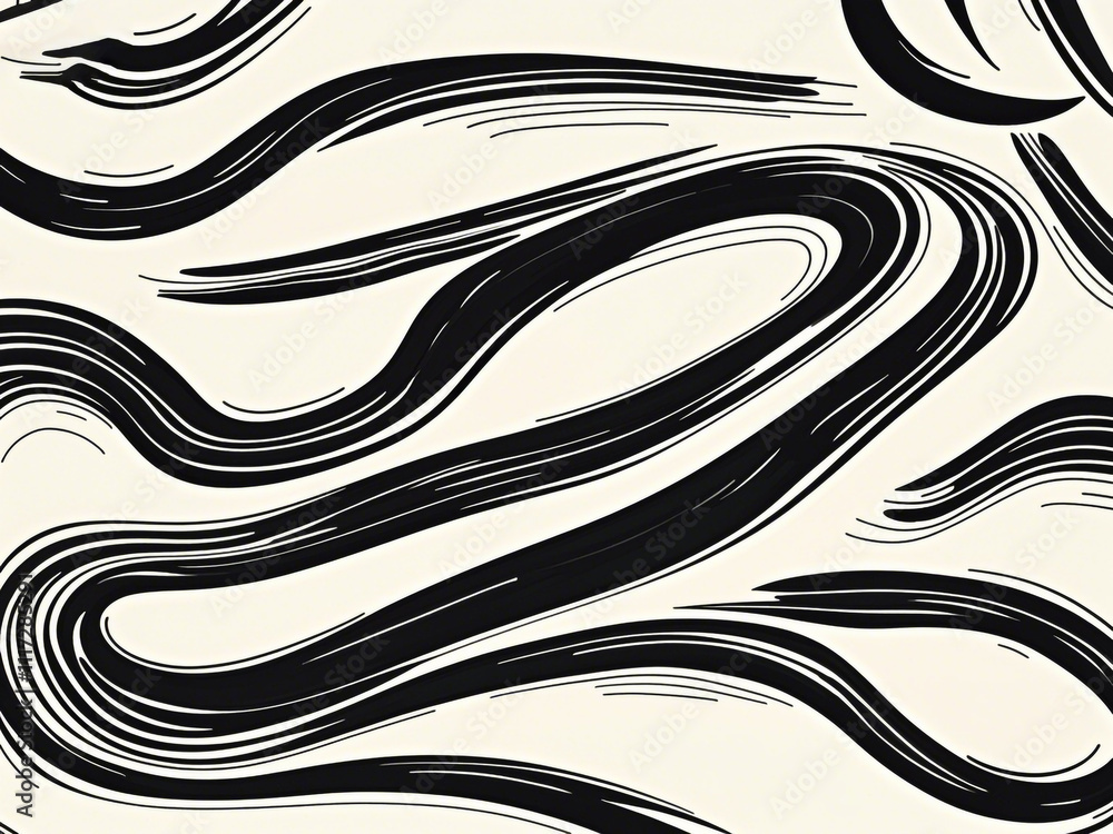 Poster abstract pattern background with hand drawn swirly lines in black and white