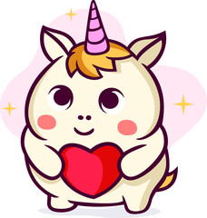 Cute Little Unicorn Holding Love Sign Cartoon Illustration