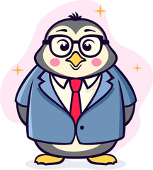 Cute Penguin Wearing Office Uniform Cartoon Illustration