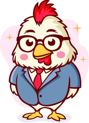 Fototapeta premium Cute Rooster Wearing Office Uniform Cartoon Illustration