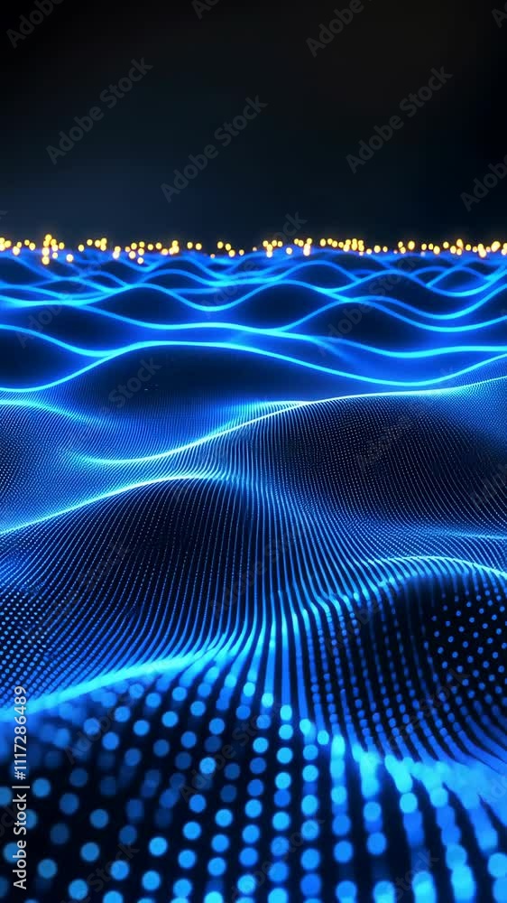 Poster elegant blue wave patterns illuminated by twinkling lights create a mesmerizing visual experience at