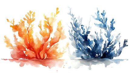 Naklejka premium Colorful coral reef art underwater scene watercolor painting