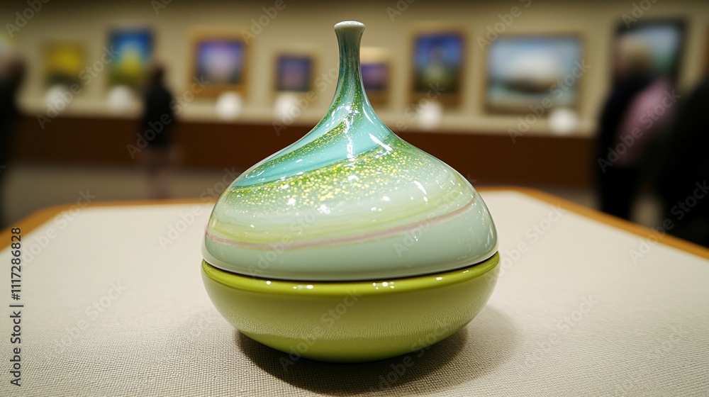 Poster Artistic showcase elegant table displaying unique pottery art gallery decorative object contemporary setting close-up view