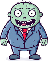 Funny Zombie Wearing Office Uniform Cartoon Illustration
