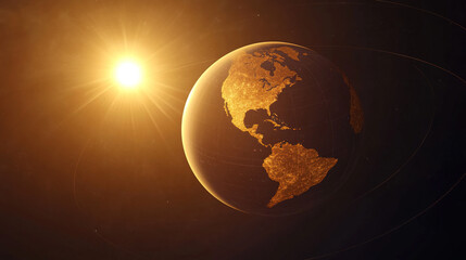 Earth axis diagram illustration showing the tilt of the Earth's rotational axis relative to its orbital plane, explaining the cause of seasonal changes and the distribution of sunlight.
