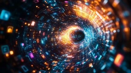 Obraz premium Visualizing digital data flow dynamic perspectives in virtual space