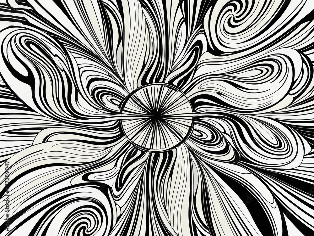 Poster abstract pattern background with hand drawn swirly lines in black and white
