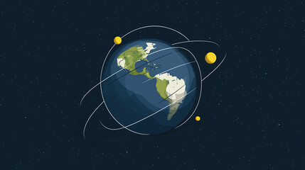 Naklejka premium Earth axis diagram illustration showing the tilt of the Earth's rotational axis relative to its orbital plane, explaining the cause of seasonal changes and the distribution of sunlight.