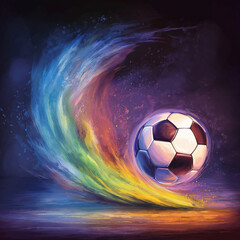 Naklejka premium Vibrant artistic depiction of a soccer ball with colorful motion