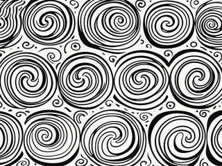 Abstract pattern background with hand drawn swirly lines in black and white