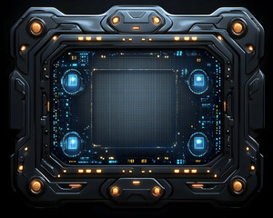 Futuristic tech interface panel with glowing lights.