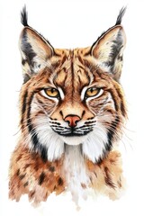 Obraz premium A detailed watercolor portrait of a classic lynx, showcasing its striking features and natural beauty in a vivid artistic style. Generative AI
