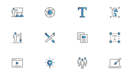 Graphic design trendy flat line icon pack. Icons for graphic design, web design icon set.