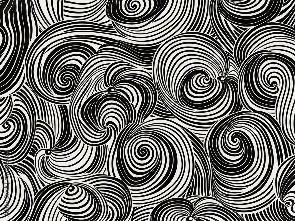 Poster abstract pattern background with hand drawn swirly lines in black and white