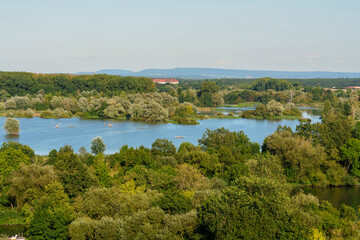 Blick über das Vogelschutzgebiet NSG Garstadt bei Heidenfeld im Landkreis Schweinfurt, Unterfranken, Bayern, Deutschland