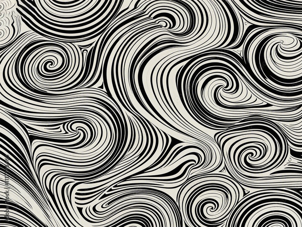 Poster abstract pattern background with hand drawn swirly lines in black and white