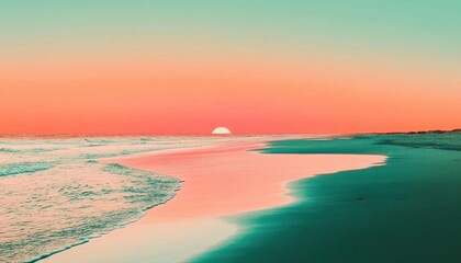Obraz premium Serene beach at sunset with gentle waves and pastel sky colors.