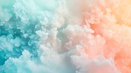 Fototapeta premium A seamless pastel gradient blending warm peach into pale aqua, enriched with fine digital noise for texture and glowing edges, creating a soft and dreamy ambiance, ultra hd artwork. --ar 16:9