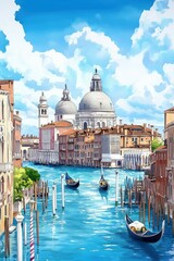 Naklejka premium Vibrant painted Venice illustration