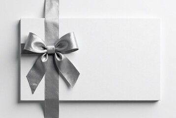 Elegant Silver Ribbon & Bow on Blank Card - AI Photo