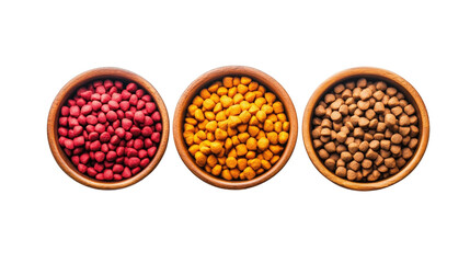 Set pile dry colorful cat food isolated on transparent background